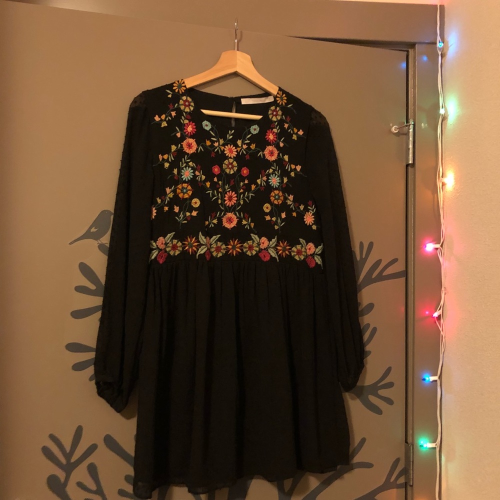 Zara Black Floral Babydoll Dress